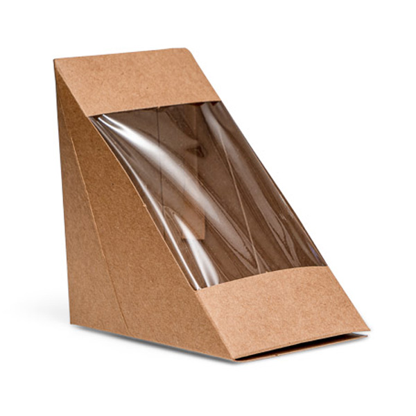 Large 4 Slice Kraft Sandwich Wedge Box with PLA Window (50)