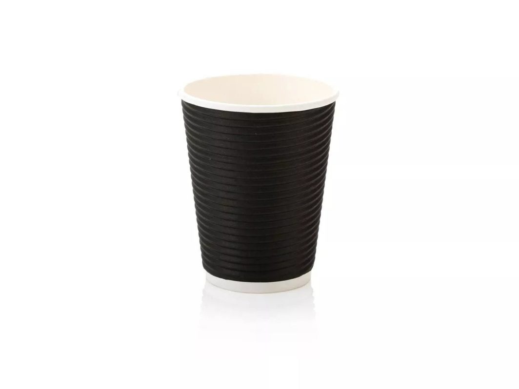 350ml Horizontal Ripple Coffee Cup Black (25)
