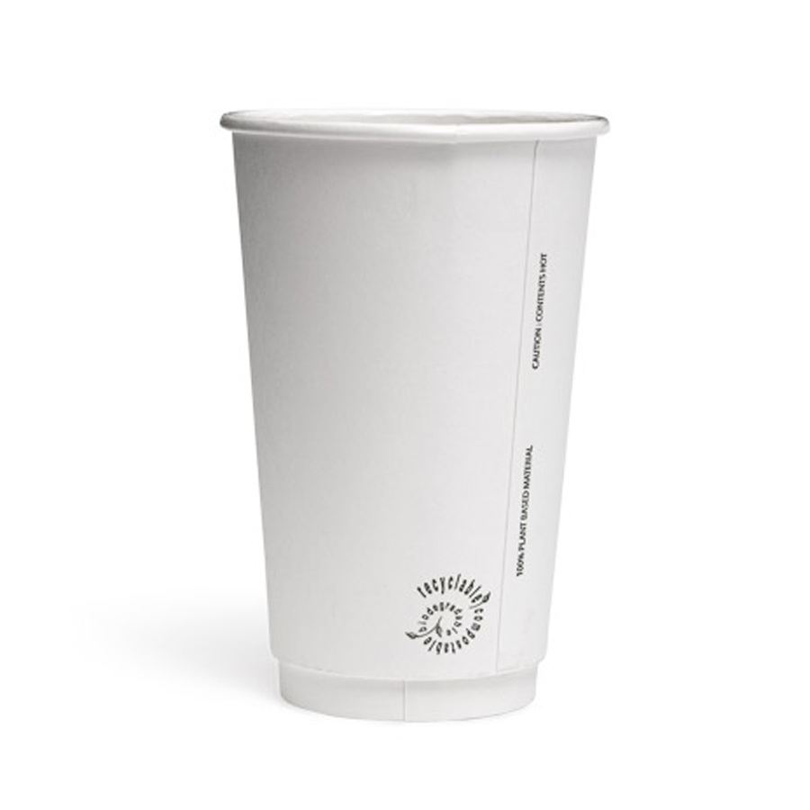 500ml Biodegradable Double Wall Coffee Cup White (25)