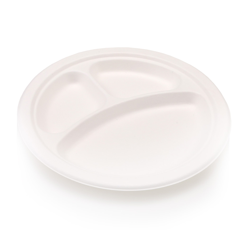 Biodegradable 26cm Three Division Round Plate (50)