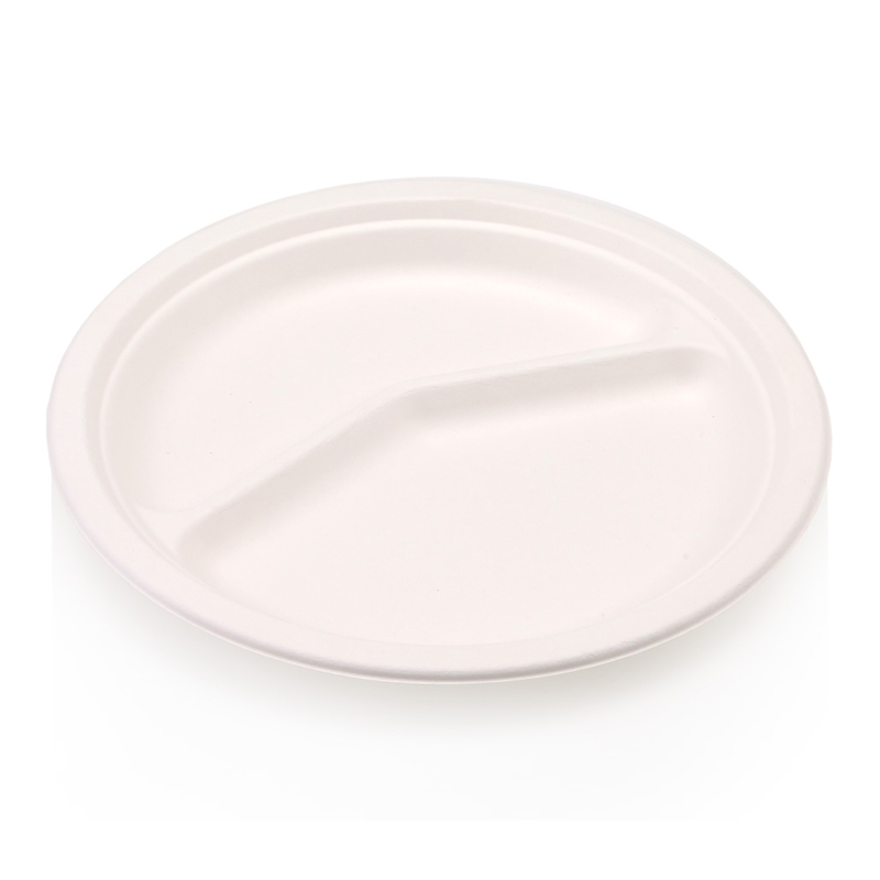 Biodegradable 23cm Two Division Round Plate (125)