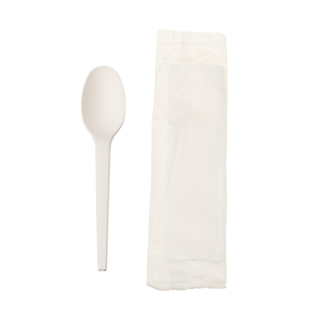 2 in 1 Cutlery Set - CPLA 16cm Spoon & Serviette (100)